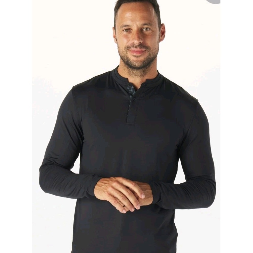 NWT Mantra Performance Polo LS Palm Contrast  L Quiet Luxury Minimalist Shirt